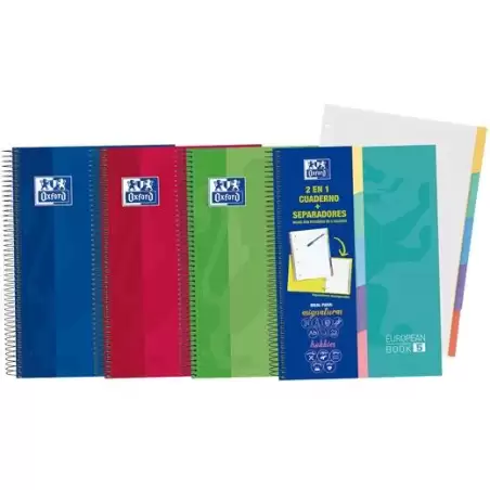(400135621) OXFORD CUADERNO EUROPEANBOOK 5 SCHOOL 5 PESTAÑAS 100H A4+ 5X5 T/EXTRADURA C/SURTIDOS