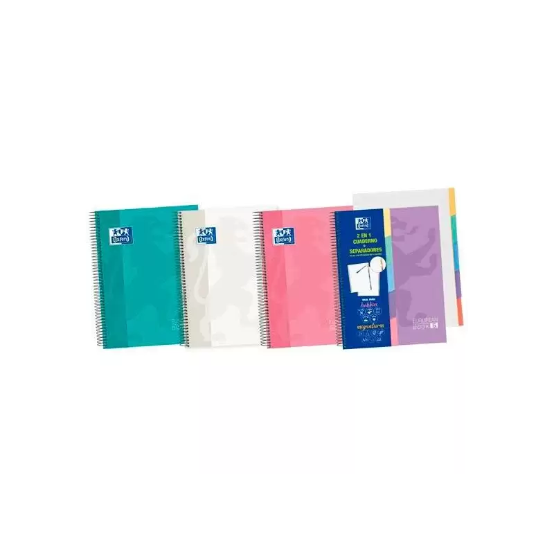 (400135623) OXFORD CUADERNO EUROPEANBOOK 5 CLASSIC PESTAÑAS MICROPERFORADO 100H A5+ 5X5 5 T/EXTRADURA  C/SURTIDOS PASTEL