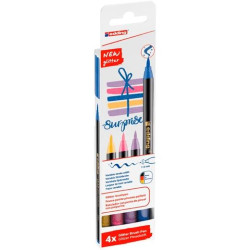 (4-1340-4-3) EDDING ROTULADORES 1340 GLITTER BRUSH PEN PUNTA PINCEL C/SURTIDOS ESTUCHE 4 UD