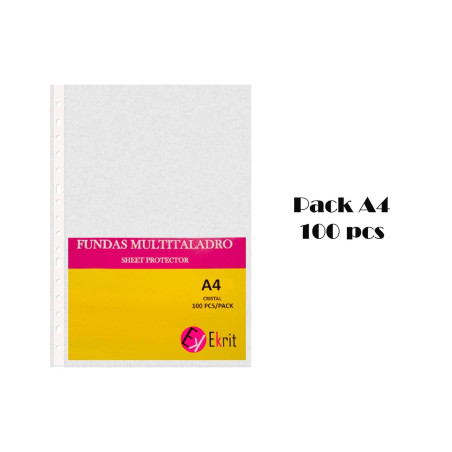 (SSP-100-80A) EKRIT FUNDAS MULTITALADRO 16 PP CRISTAL A4 80 MICRAS -BOLSA 100U-
