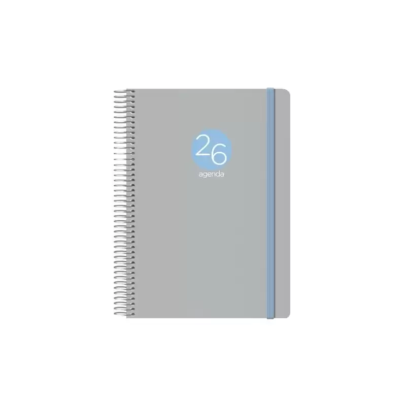 (12689-2026) DOHE AGENDA ANUAL MEMPHIS ESPIRAL 15X21CM DP CIERRE C/GOMA PP GRIS 2026