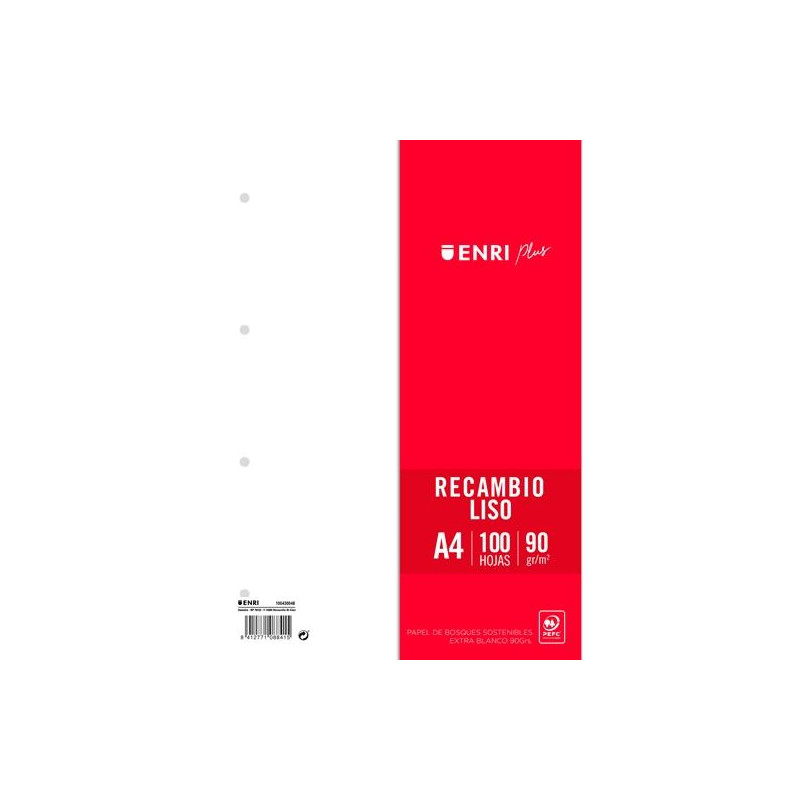 (400173992) ENRI RECAMBIO PLUS 100H A4 90GR LISO 4 TALADROS BLANCO