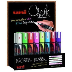 (182634541) UNIBALL MARCADOR DE TIZA LÍQUIDA CHALK PWE-5M/3D COLORES SURTIDOS EXPOSITOR 36 UD