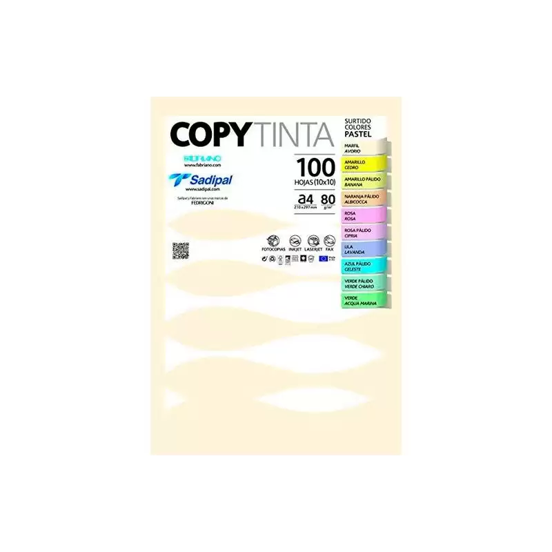 (11302) SADIPAL PAPEL COPYTINTA A4 80GR INKJET/LÁSER PAQUETE 100H COLORES SURTIDOS PASTEL