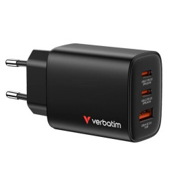 (32352) VERBATIM CARGADOR PARED GAN ESSENTIALS  65W 2XUSB-C 3.0 Y 1XUSB-A NEGRO