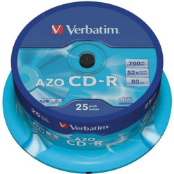(43352) VERBATIM CD-R AZO, 700MB, 52X, 25 PACK SPINDLE, SUPERFICIE CRYSTAL