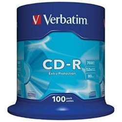 (43411) VERBATIM CD-R, 700MB, 52X, 100 PACK SPINDLE, SUPERFICIE EXTRA PROTECTION