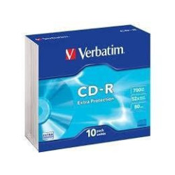 (43415) VERBATIM CD-R, 700MB, 52X, 10 PACK SLIM CASE, SUPERFICIE EXTRA PROTECTION