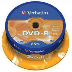 (43522) VERBATIM DVD-R, 4.7GB, 16X, 25 PACK SPINDLE, SUPERFICIE MATT SILVER