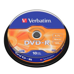 (43523) VERBATIM DVD-R, 4.7GB, 16X, 10 PACK SPINDLE, SUPERFICIE MATT SILVER