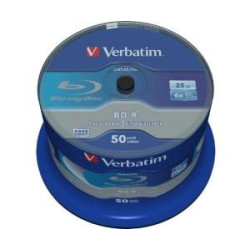 (43838) VERBATIM BD-R BLU-RAY 25GB 6X SPEED DATALIFE WHITE BLUE SURFACE- 50 PACK