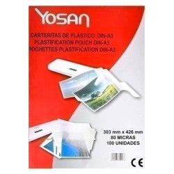 (0101DOFO/100R/T1507) YOSAN FUNDAS DE PLASTIFICAR 2X80 MICRAS A3 BRILLO CAJA 100 UD TRANSPARENTE