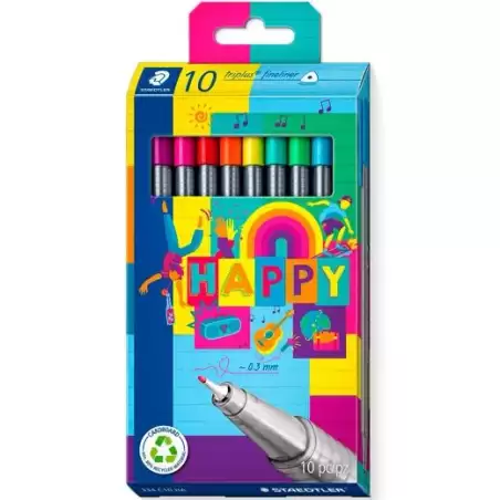 (334 C10 HA) STAEDTLER ROTULADOR TRIPLUS FINELINER 334 PUNTA SUPERFINA ESTUCHE 10 C/SURTIDOS