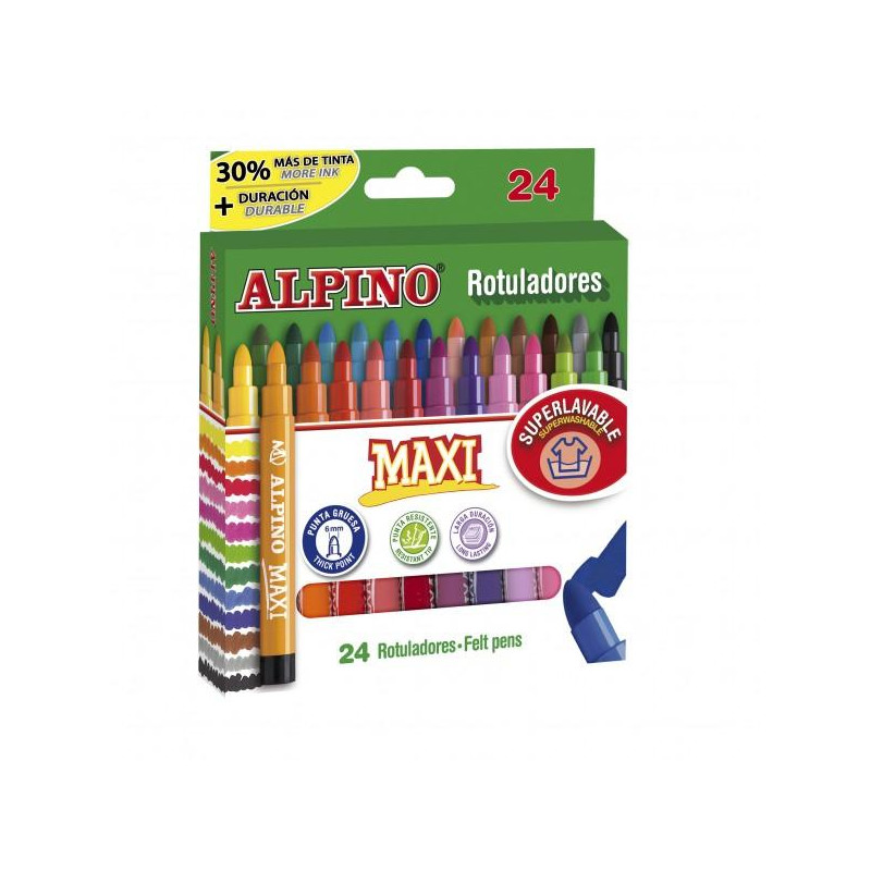 (AR000007N) ALPINO ROTULADORES MAXI PUNTA GRUESA ESTUCHE DE 24 C/SURTIDOS