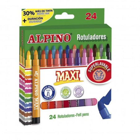 (AR000007N) ALPINO ROTULADORES MAXI PUNTA GRUESA ESTUCHE DE 24 C/SURTIDOS