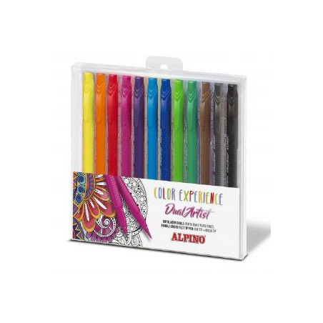 (AR000186) ALPINO ROTULADORES COLOR EXPERIENCE DUAL ARTIST DOBLE PUNTA PERFILA/COLOREA C/SURTIDOS ESTUCHE 12 UD