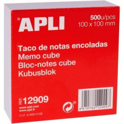 (12909) APLI TACO DE NOTAS ENCOLADAS 500H 100X100MM BLANCO