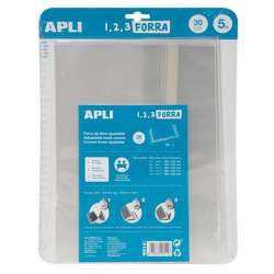 (16914) APLI FORRO DE LIBROS CON SOLAPA AJUSTABLE 300MM PP 75 MICRAS BLÍSTER 5 UD
