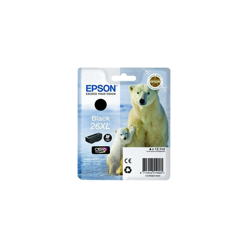 (C13T26214012) EPSON TINTA NEGRO CLARIA PREMIUM XP 510 520 600 605 610 615 620 625 700 710 720 800 810 820 - 26XL ALTA CAPACIDAD