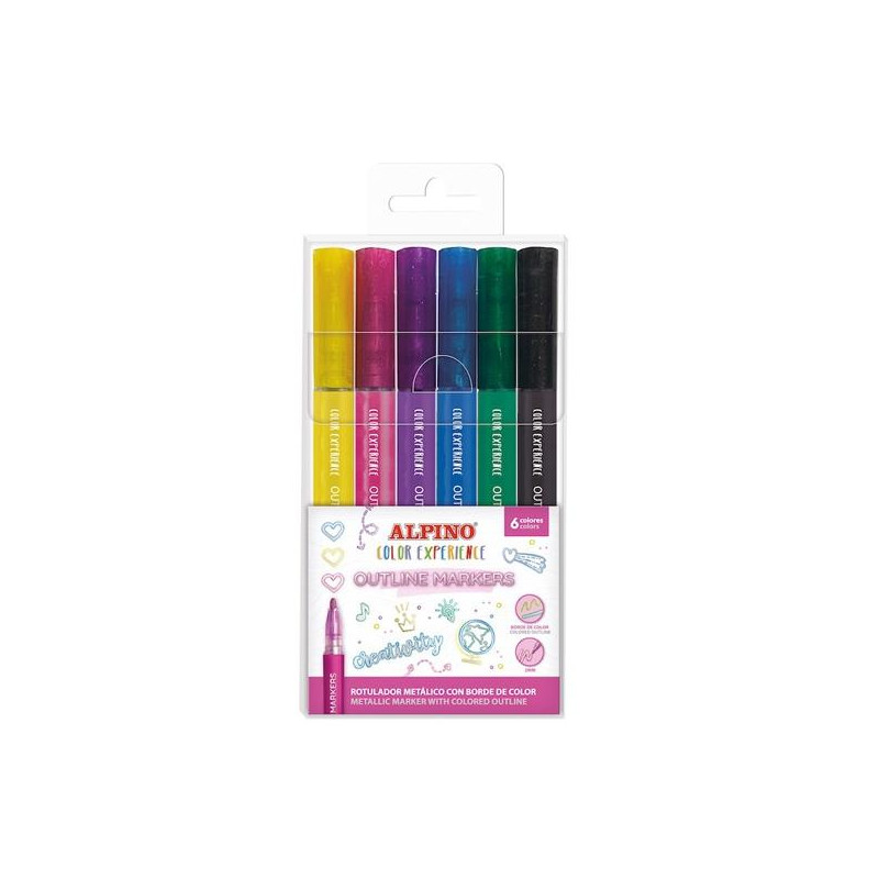 (AR001044) ALPINO ROTULADORES OUTLINE COLOR EXPERIENCE METÁLICOS BORDE DE COLOR SURTIDOS ESTUCHE 6 UD