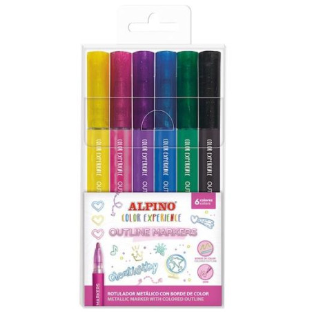(AR001044) ALPINO ROTULADORES OUTLINE COLOR EXPERIENCE METÁLICOS BORDE DE COLOR SURTIDOS ESTUCHE 6 UD