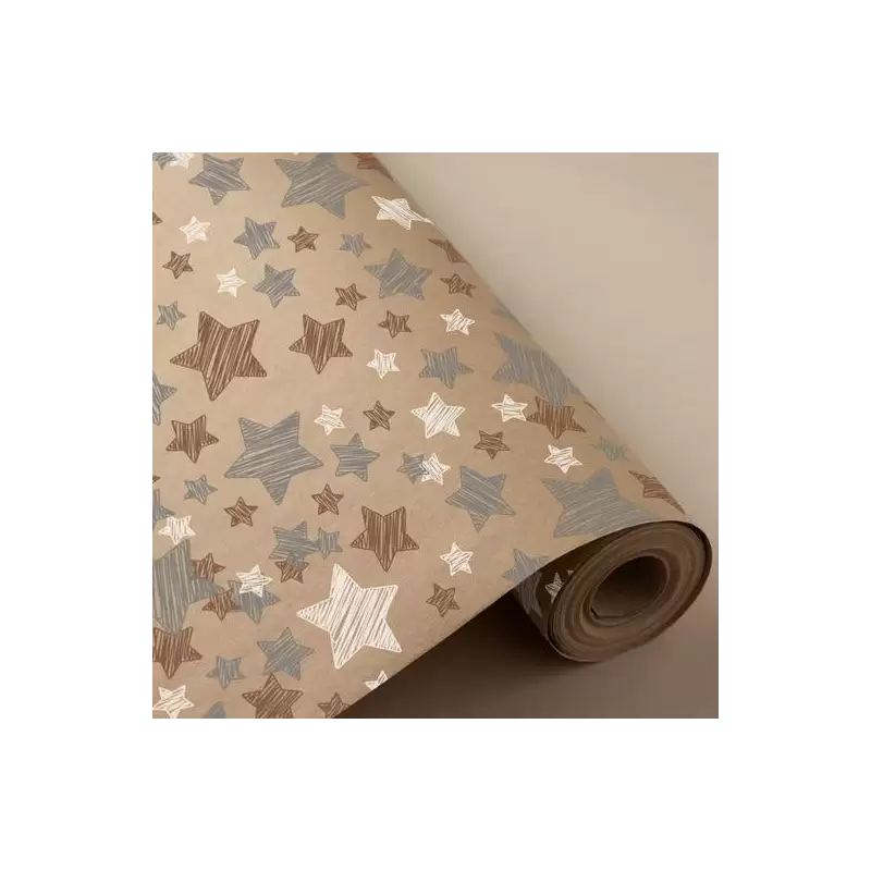 (3150197U) WONDER PAPEL DE REGALO BOBINA 31CM 2KG KRAFT 100% RECICLADO ESTRELLAS