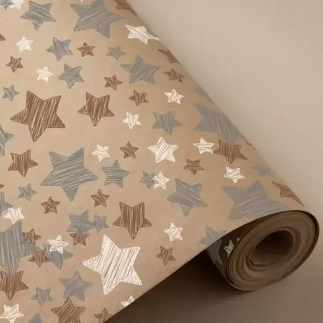 (3150197U) WONDER PAPEL DE REGALO BOBINA 31CM 2KG KRAFT 100% RECICLADO ESTRELLAS