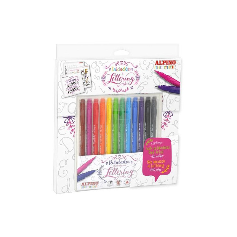 (AR001052) ALPINO ROTULADORES DUAL ARTIST COLORES SURTIDOS 12 UD + LIBRO GUÍA INICIACIÓN AL LETTERING