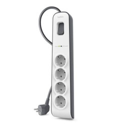 (BSV400VF2M) BELKIN REGLETA DE PROTECCION CONTRA SOBRETENSIONES CON 4 TOMAS BOTÓN DE APAGADO Y ENCENDIDO 2 METROS BLANCO/GRIS