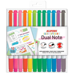 (AR001142) ALPINO ROTULADORES DUAL NOTE PUNTA FINA Y PUNTA BISELADA C/SURTIDOS ESTUCHE 12 UD