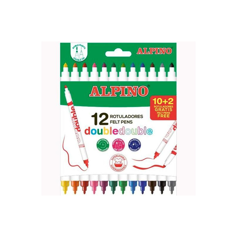 (AR002013N) ALPINO ROTULADORES DOUBLE DOBLE PUNTA FINA/GRUESA ESTUCHE DE 10+2 C/SURTIDOS
