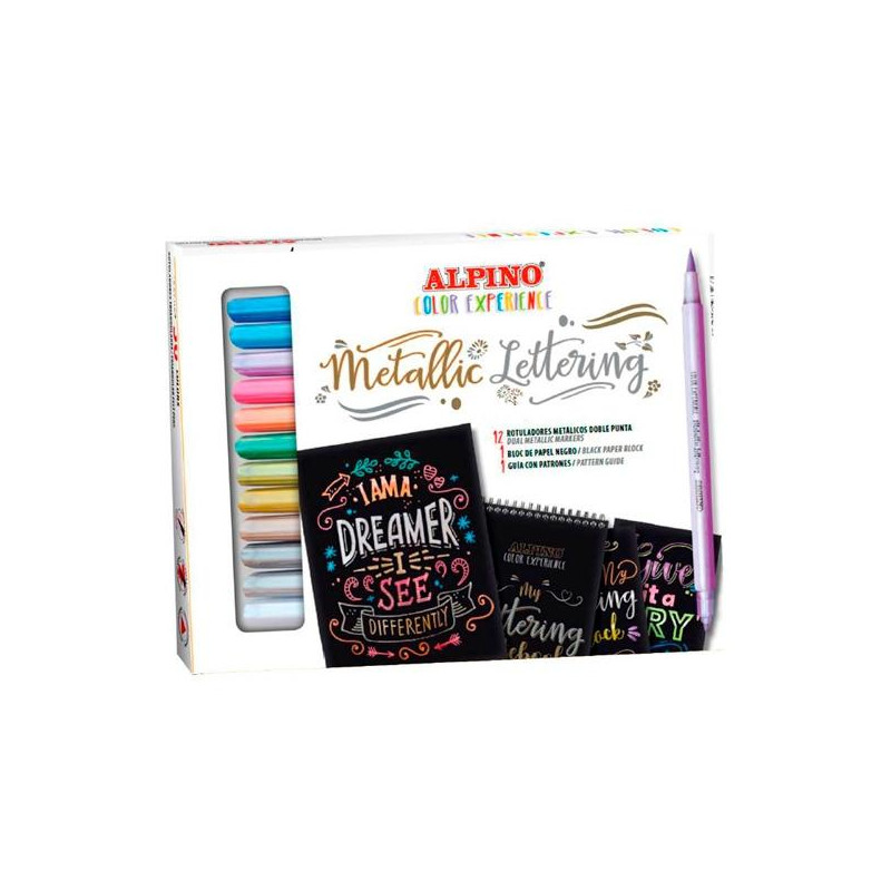 (AR010701) ALPINO ROTULADORES METALLIC LETTERING COLOR EXPERIENCE DOBLE PUNTA C/SURTIDOS ESTUCHE 12 UD + BLOC