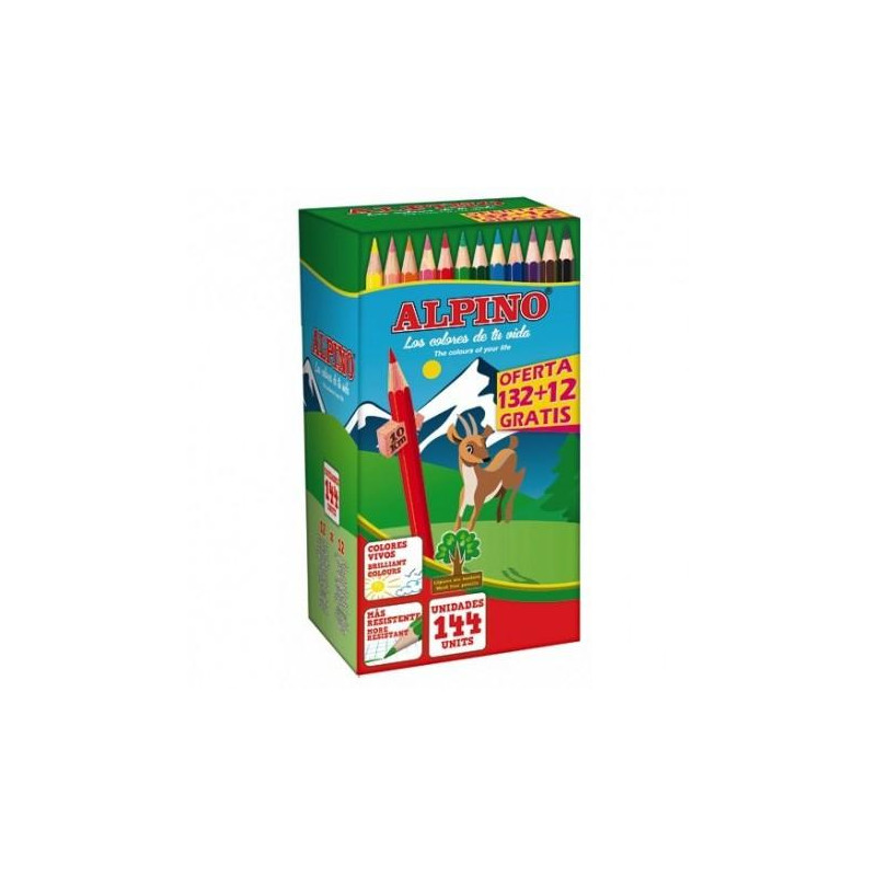 (C0131144) ALPINO LÁPICES DE COLORES FESTIVAL 175MM C/SURTIDOS CAJA 132+12 UD GRATIS