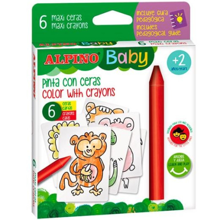 (DA002006) ALPINO CERAS BABY "LA JUNGLA" PARA BEBÉS CON CARTAS PARA COLOREAR ESTUCHE DE 6 C/SURTIDOS