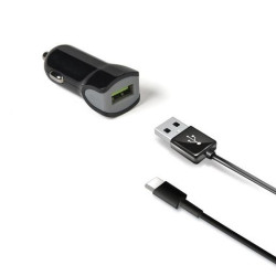 (CCUSBTYPEC) CELLY CARGADOR DE COCHE USB + CABLE USB - USB-C 12W NEGRO
