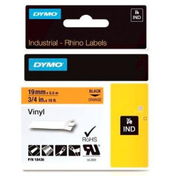 (18436) DYMO RHINO CINTA DE ETIQUETAS INDUSTRIAL ADHESIVA ID1-19, NEGRO SOBRE NARANJA DE 19MMX5´5M, VINILO (S0718500)