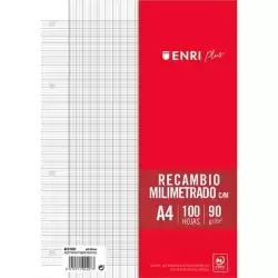 (400158544) ENRI RECAMBIO PLUS 100H A4 90GR MILIMETRADO C/MARGEN 4 TALADROS BLANCO