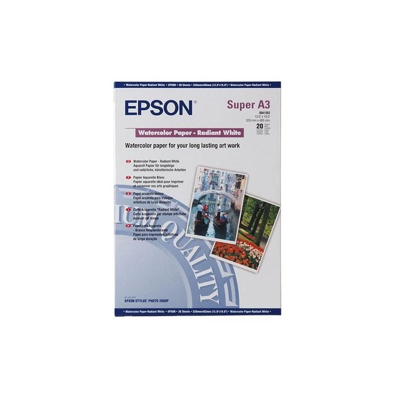 (C13S041352) EPSON PAPEL EPSON WATERCOLOR RADIANT WHITE A3+ 190GR