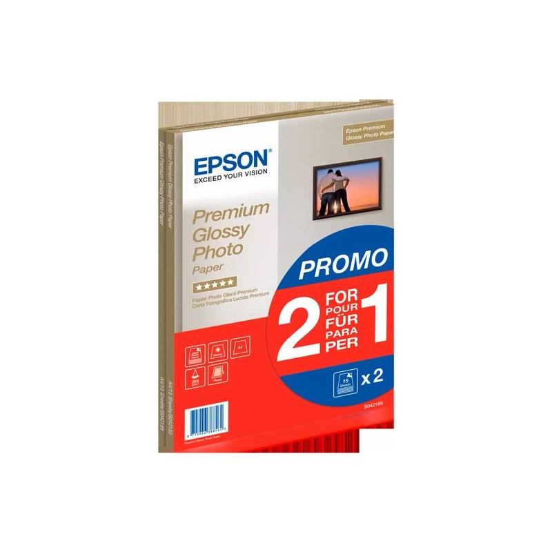 (C13S042169) EPSON PAPEL PREMIUM GLOSSY PHOTO A4 255GR PAQUETE 15H PROMOCIÓN 2X1 BLANCO BRILLO