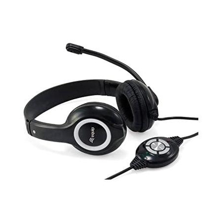 (245301) EQUIP AURICULARES C/ DIADEMA C/ CABLE MICROFONO BIAURAL PLÁSTICO NEGRO