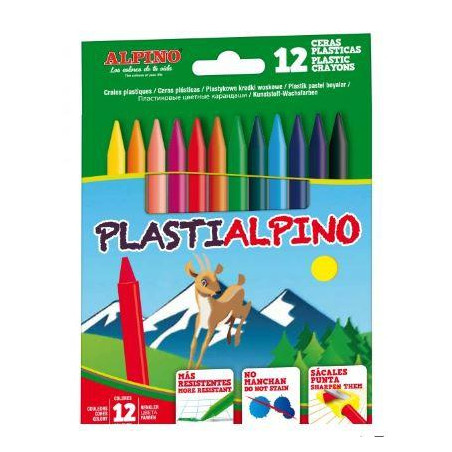 (PA000012) ALPINO CERAS PLÁSTICAS PLASTIALPINO 115MM NO MANCHAN ESTUCHE DE 12 C/SURTIDOS