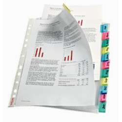 (414170) ESSELTE FUNDA MULTITALADRO 11 PP CRISTAL A4 85 MICRAS CON PESTAÑA ÍNDICE COLORES