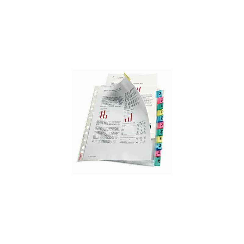 (414170) ESSELTE FUNDA MULTITALADRO 11 PP CRISTAL A4 85 MICRAS CON PESTAÑA ÍNDICE COLORES