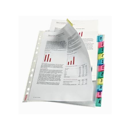 (414170) ESSELTE FUNDA MULTITALADRO 11 PP CRISTAL A4 85 MICRAS CON PESTAÑA ÍNDICE COLORES