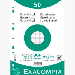 (12606E) EXACOMPTA FICHAS CARTULINA BRISTOL TALADRO A4 CUADRÍCULA 5X5 PACK DE 50 BLANCO
