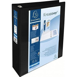 (51845NE) EXACOMPTA CARPETA 4 ANILLAS MIXTAS 60MM KREACOVER FORRADA PP A4+ PERSONALIZABLE 3 BOLSOS EXTERIORES NEGRO