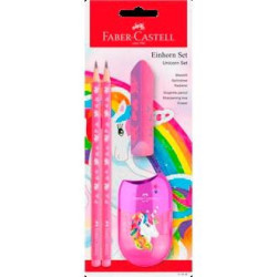 (111518) FABER CASTELL SET 2 LÁPICES GRAFITO UNICORNIO HB COLOR ROSA + GOMA + AFILALÁPICES