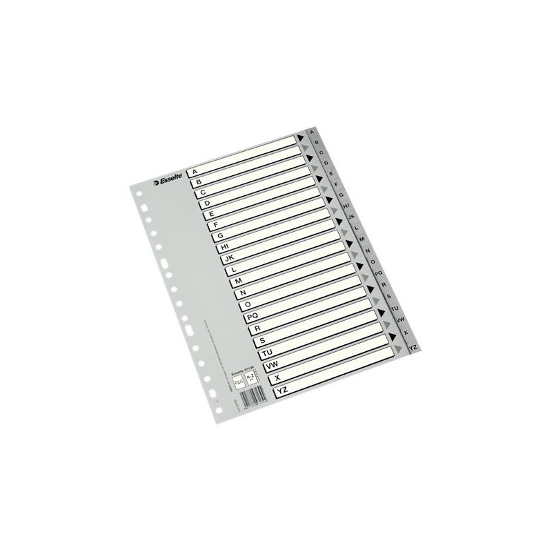 (47139) ESSELTE ABECEDARIO SEPARADOR MULTITALADRO POLIPROPILENO FOLIO GRIS CON CARÁTULA ÍNDICE CARTÓN BLANCO / NEGRO