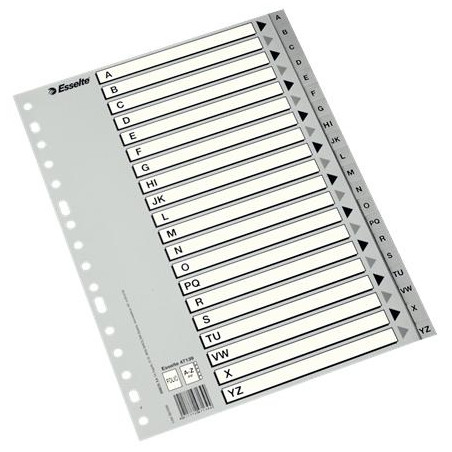 (47139) ESSELTE ABECEDARIO SEPARADOR MULTITALADRO POLIPROPILENO FOLIO GRIS CON CARÁTULA ÍNDICE CARTÓN BLANCO / NEGRO