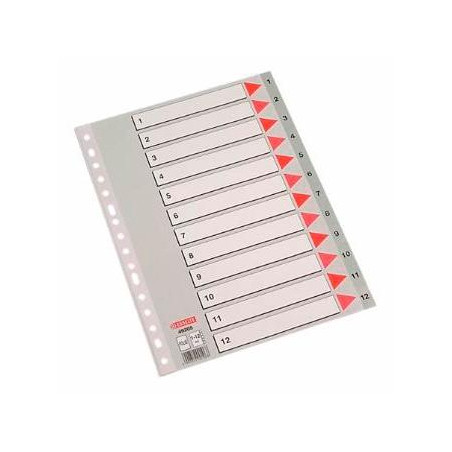 (49205) ESSELTE ÍNDICE NUMÉRICO MULTITALADRO 1-12 POLIPROPILENO FOLIO GRIS CON CARÁTULA ÍNDICE CARTÓN COLOR